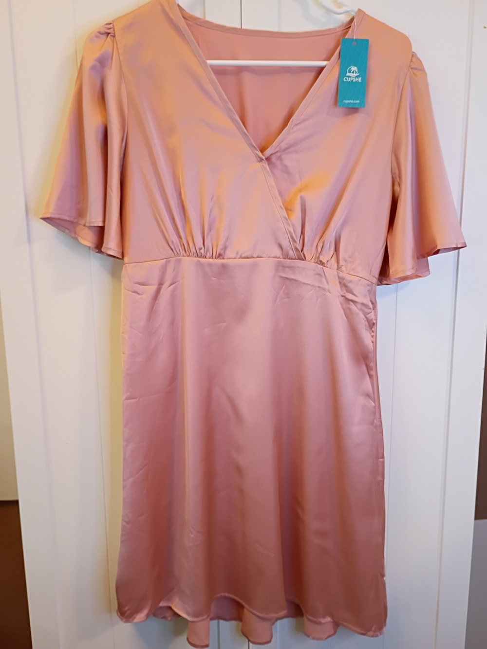 Cupshe Blush Pink Satin Wrap Dress